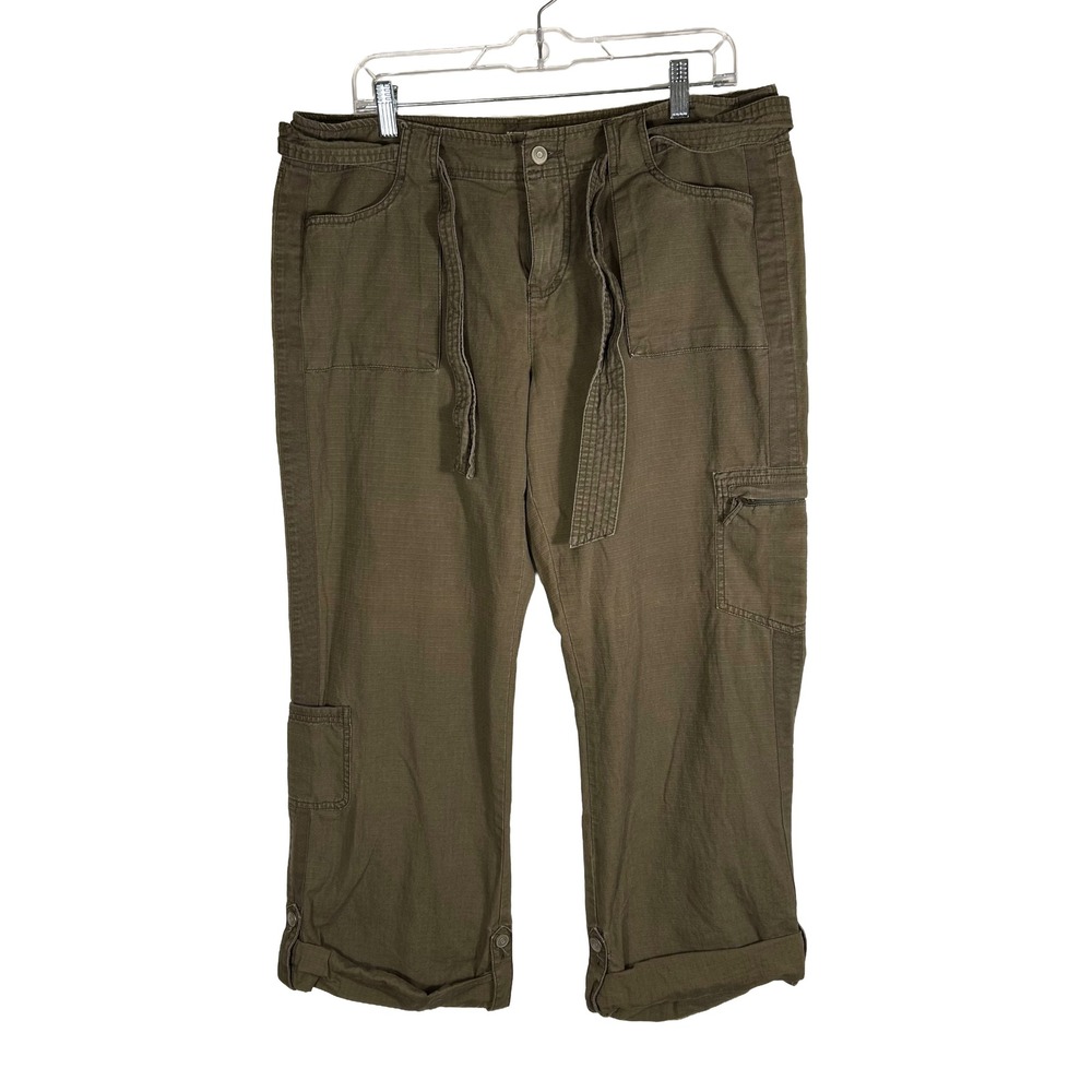 Natural Reflections Womens 14 Olive Green Ripstop Cargo Capri Pants Utility Belt